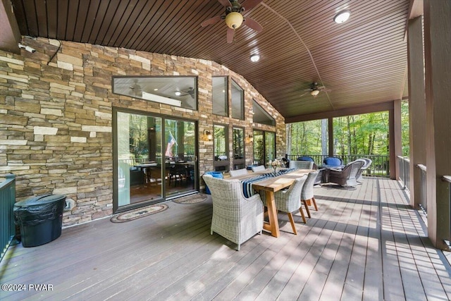 49 White Pine Cir, Lake Ariel, PA 18436 - sunroom / solarium featuring a ceiling fan, outdoor dining space, and vaulted ceiling
