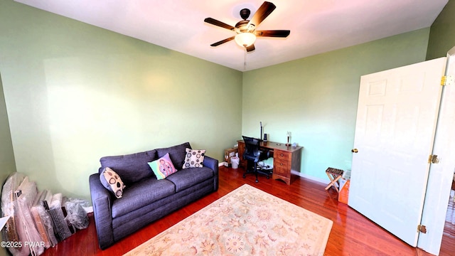 504 St Ives Ct, Bushkill, PA 18324 - living area featuring a ceiling fan, wood finished floors, and baseboards