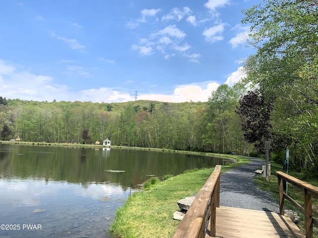 504 St Ives Ct, Bushkill, PA 18324 - dock featuring a view of trees and a water view