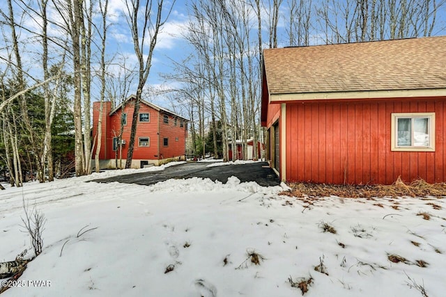 view of snow covered exterior