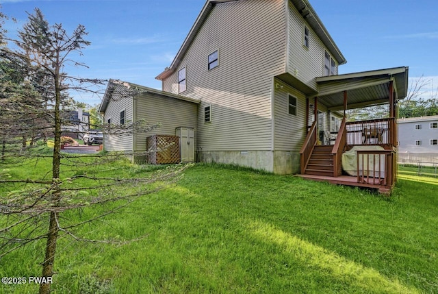 32 Forest Ln, Lake Ariel, PA 18436 - rear view of house featuring crawl space, a deck, and stairway
