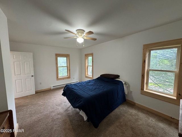 8 Kaiser Strasse, Beach Lake, PA 18405 - bedroom with a baseboard radiator, carpet flooring, baseboards, and ceiling fan