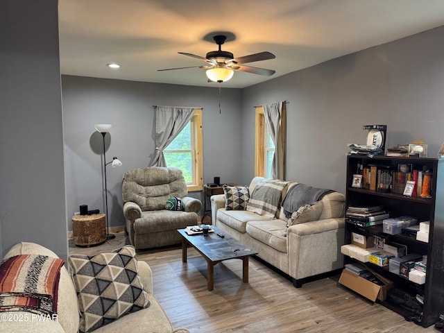 8 Kaiser Strasse, Beach Lake, PA 18405 - living area featuring ceiling fan, light wood-style flooring, and recessed lighting