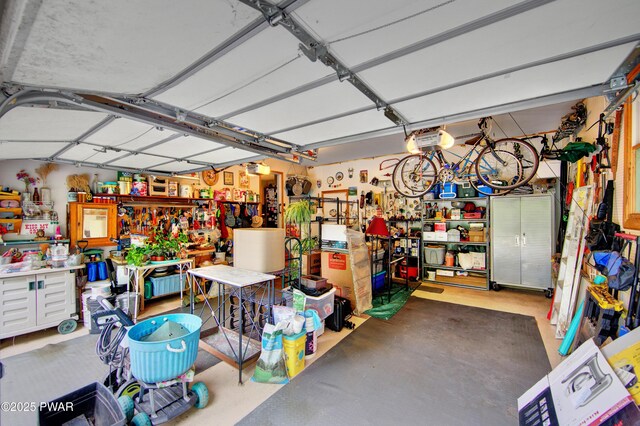 1419 Bear Dr, Bushkill, PA 18324 - garage featuring a workshop area and a garage door opener