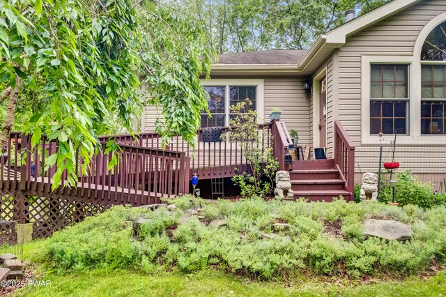 1419 Bear Dr, Bushkill, PA 18324 - property entrance featuring a wooden deck