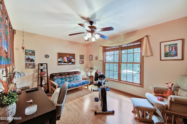 1419 Bear Dr, Bushkill, PA 18324 - exercise area featuring wood finished floors and ceiling fan