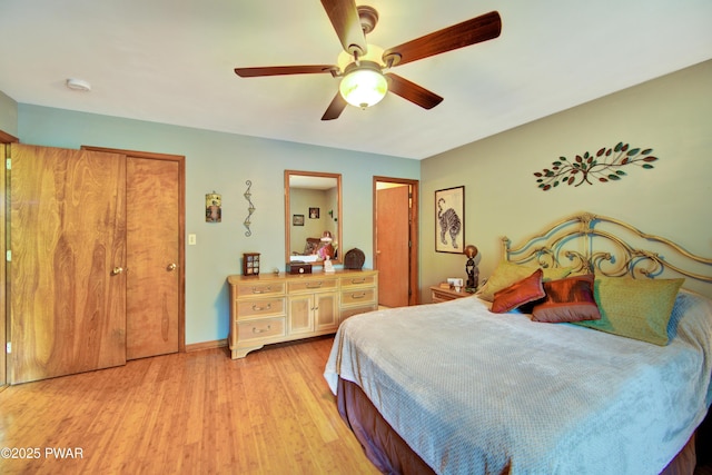 1419 Bear Dr, Bushkill, PA 18324 - bedroom with light wood-style floors and ceiling fan