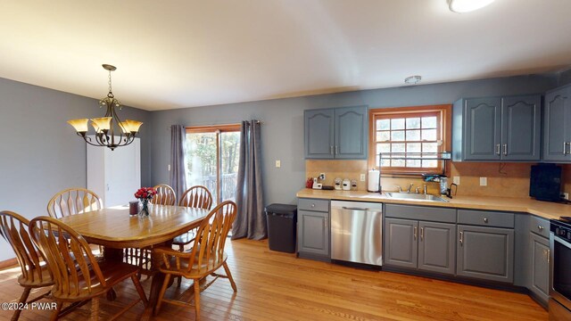 kitchen featuring sink, plenty of natural light, a chandelier, decorative light fixtures, and appliances with stainless steel finishes