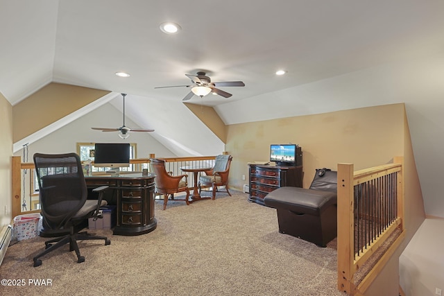 980 Long Ridge Rd, Hawley, PA 18428 - carpeted office featuring ceiling fan, lofted ceiling, and recessed lighting