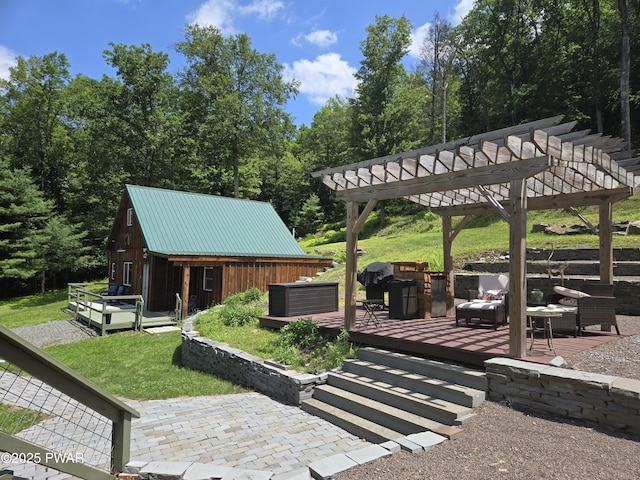 980 Long Ridge Rd, Hawley, PA 18428 - view of patio / terrace with a pergola and a deck