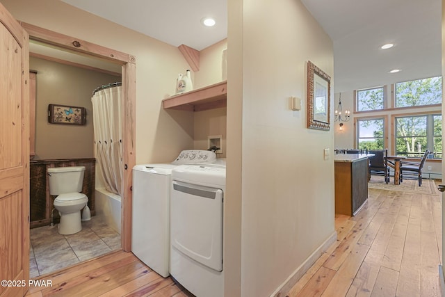 980 Long Ridge Rd, Hawley, PA 18428 - laundry room featuring washing machine and dryer, light wood-type flooring, and recessed lighting
