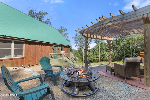 980 Long Ridge Rd, Hawley, PA 18428 - view of patio / terrace featuring an outdoor fire pit and a pergola