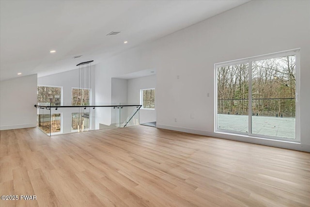 328 Forest Dr, Lords Valley, PA 18428 - empty room featuring lofted ceiling, light wood-style flooring, and recessed lighting