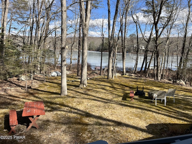 view of yard featuring a water view