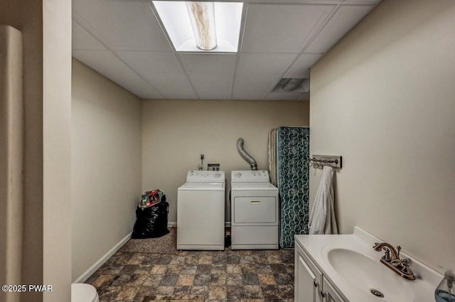 107 Musket Dr, Lackawaxen, PA 18435 - washroom featuring independent washer and dryer, stone finish floors, and baseboards