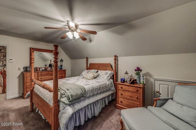 107 Musket Dr, Lackawaxen, PA 18435 - carpeted bedroom featuring lofted ceiling and ceiling fan