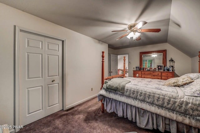 107 Musket Dr, Lackawaxen, PA 18435 - carpeted bedroom featuring lofted ceiling, baseboards, and a ceiling fan