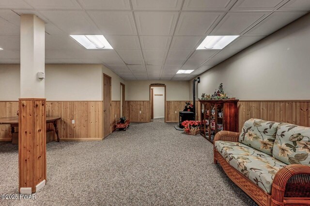 107 Musket Dr, Lackawaxen, PA 18435 - carpeted living room with wainscoting and wood walls
