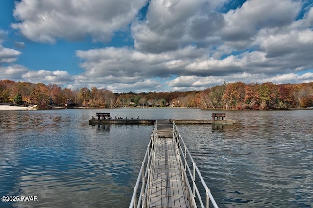 view of dock with a water view