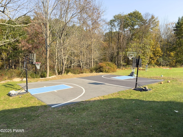 69 E Shore Dr, Hawley, PA 18428 - view of basketball court with basketball hoop and a lawn