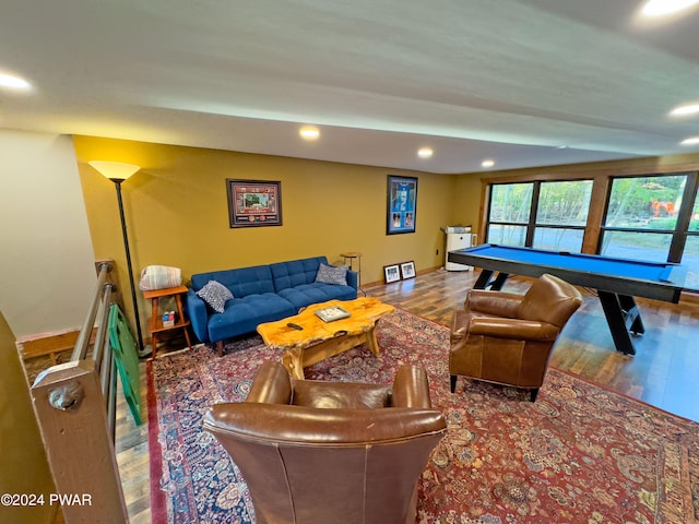 rec room featuring hardwood / wood-style floors and pool table