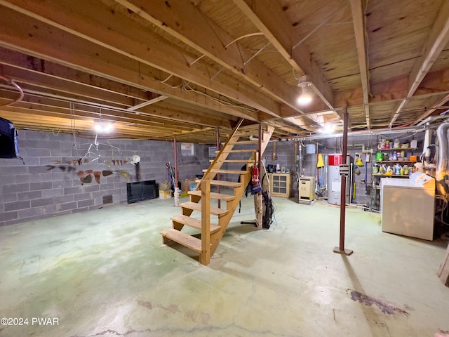 basement featuring water heater