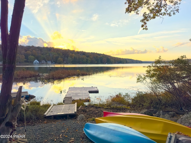 view of dock with a water view