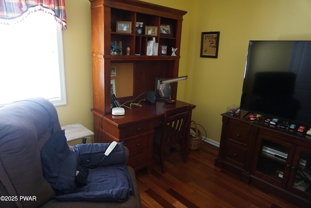 office area with dark hardwood / wood-style floors