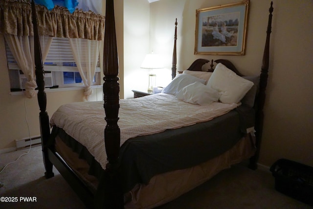 bedroom featuring a baseboard radiator and carpet flooring