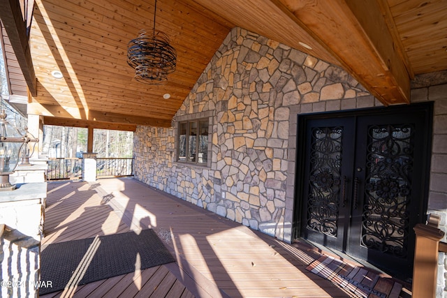 wooden terrace with french doors