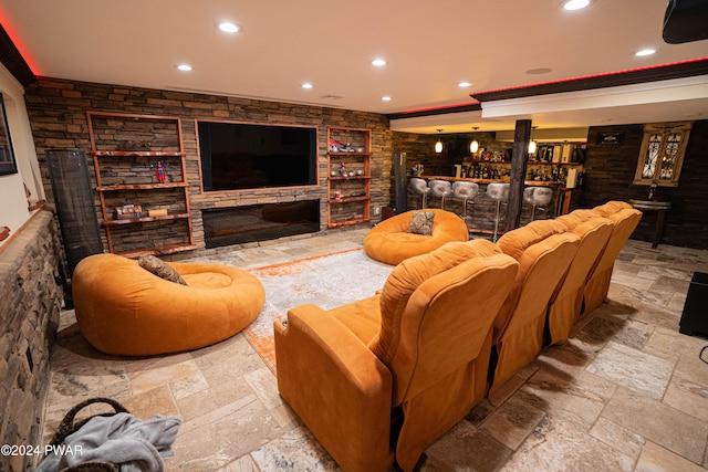 living room featuring bar area