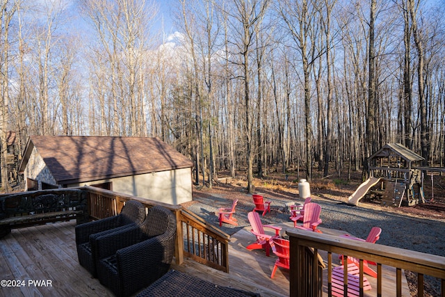 wooden deck with a playground