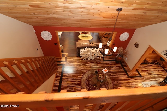 interior space featuring wooden ceiling