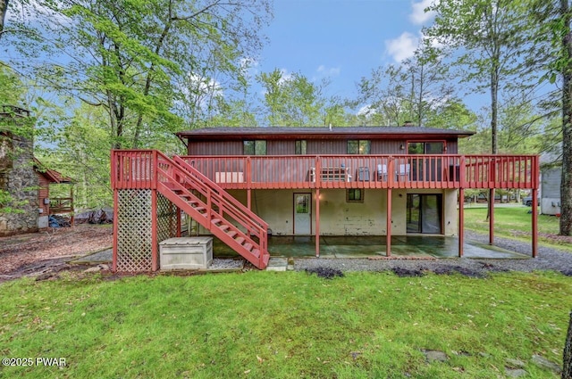 1036 Mountain Top Dr, Lake Ariel, PA 18436 - rear view of house with a wooden deck, a lawn, a patio area, and stairs