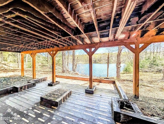 wooden terrace with a water view
