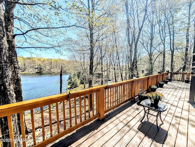 wooden deck with a water view