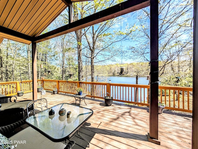 deck with a water view