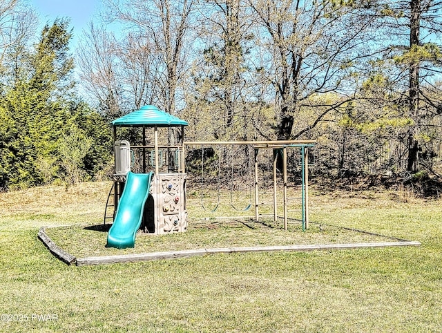 view of play area with a yard