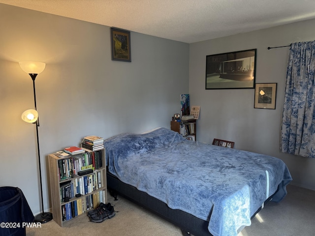 bedroom featuring carpet and a textured ceiling