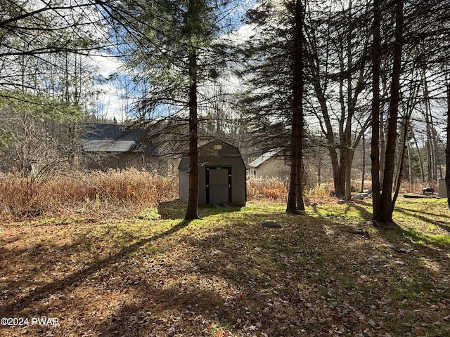 view of yard with a shed