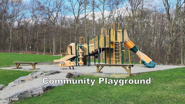 view of playground featuring a lawn