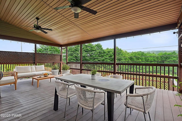 198 State Route 690, Springbrook Township, PA 18444 - sunroom / solarium with ceiling fan, an outdoor living space, outdoor dining space, plenty of natural light, and vaulted ceiling
