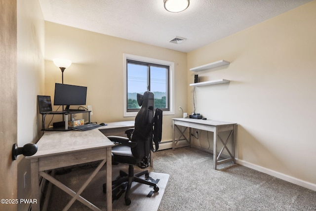 198 State Route 690, Springbrook Township, PA 18444 - carpeted home office featuring a textured ceiling and a baseboard heating unit