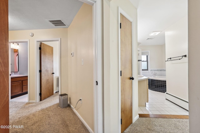 198 State Route 690, Springbrook Township, PA 18444 - corridor featuring baseboard heating and light carpet