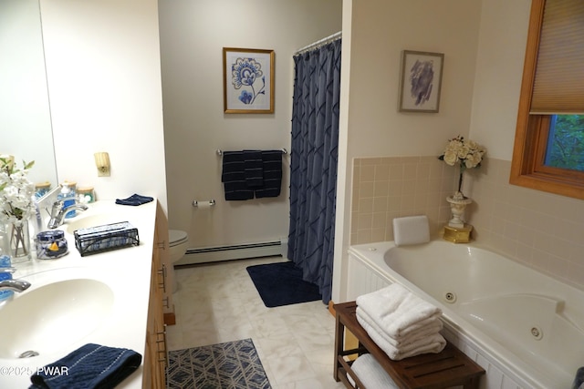 103 Valley Forge Rd, Milford, PA 18337 - bathroom featuring a baseboard heating unit, a jetted tub, and vanity