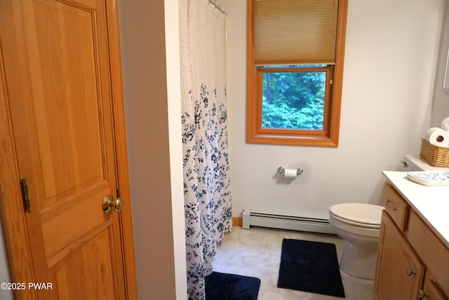 103 Valley Forge Rd, Milford, PA 18337 - bathroom with baseboard heating, vanity, and curtained shower