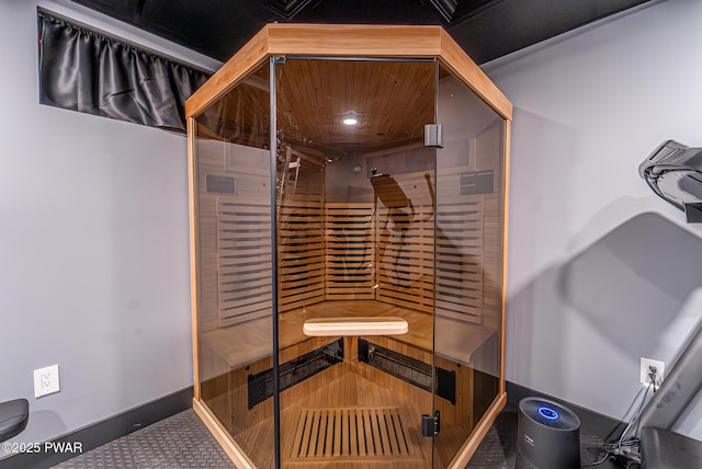 wine cellar featuring a sauna and baseboards