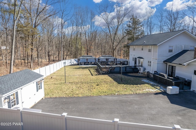 view of yard featuring a fenced backyard and a deck