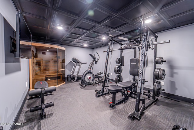 exercise room with baseboards