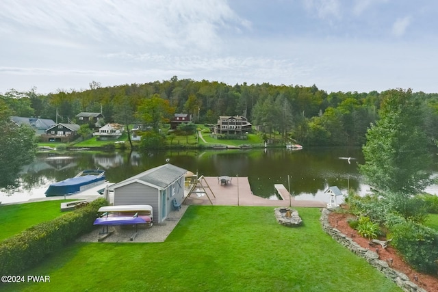 exterior space with a water view